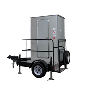 Black portable toilet trailer for Station Restroom Trailer Rental, available in NY & NJ for events
