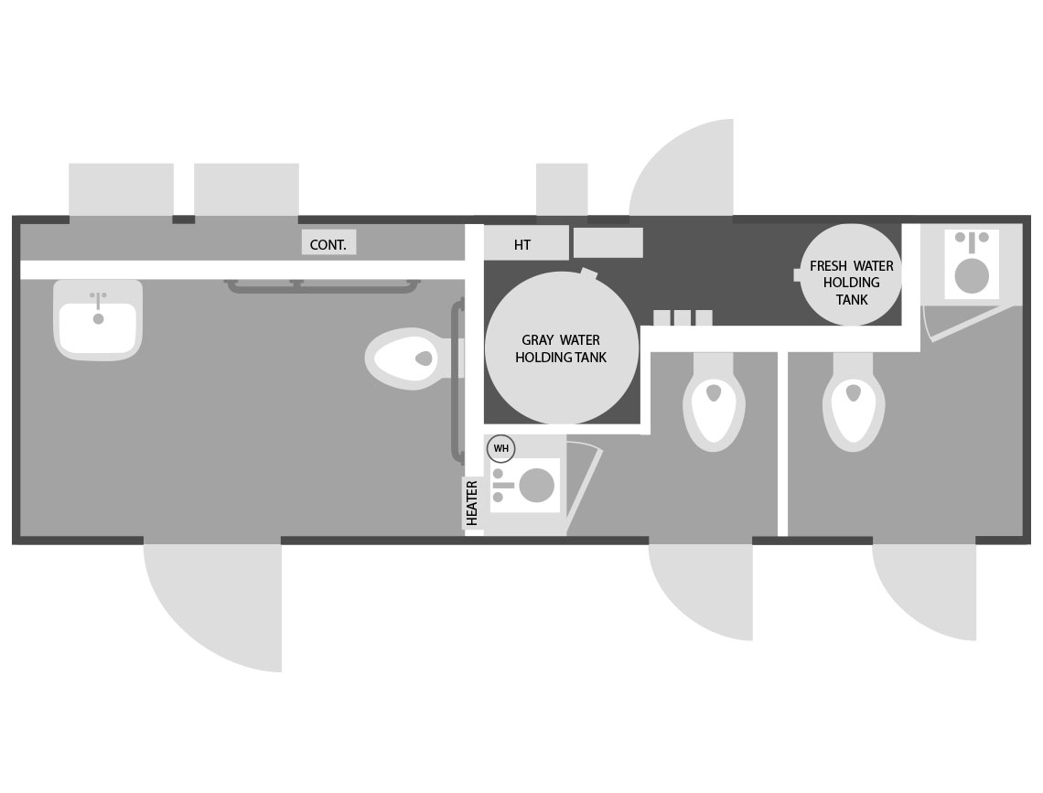 floor plan of ADA 3 stall trailer