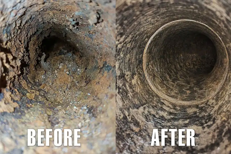 before and after septic pipe